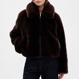 GAP Factory Women's Relaxed Faux-Fur Jacket in Brown- Size S- New!